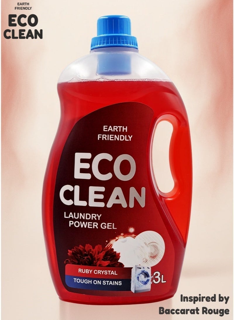 Earth Friendly Eco Clean Liquid Laundry Detergent 3L Ruby Crystal and Ruby Crystal Luxury Fabric Softener 1L + 1L Bundle - Image 2